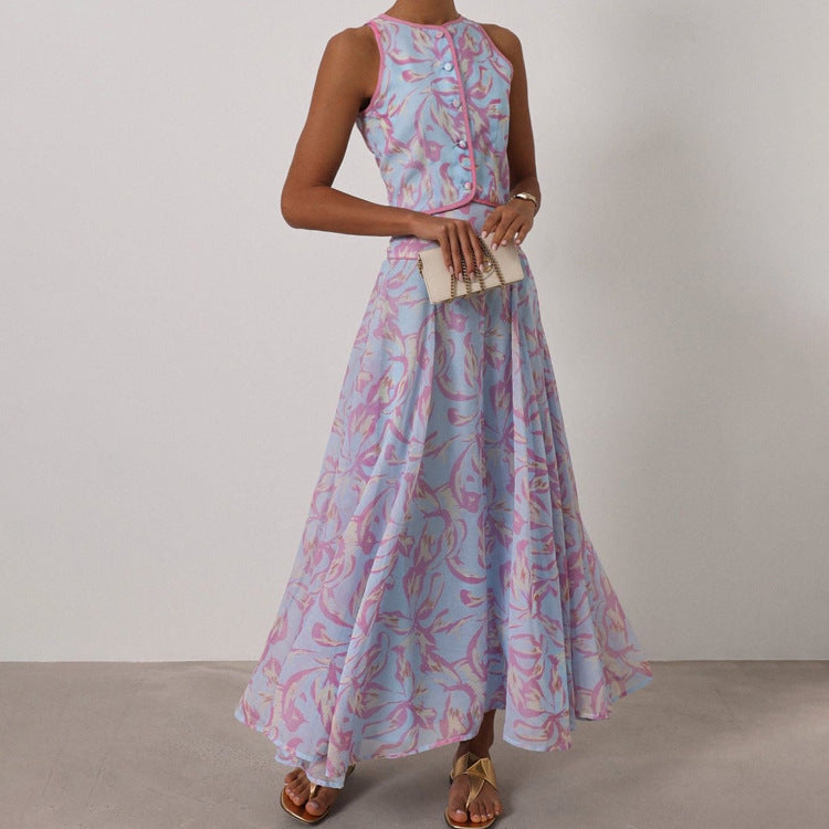 Abstrakter Print Crop-Top & Midi-Rock Set