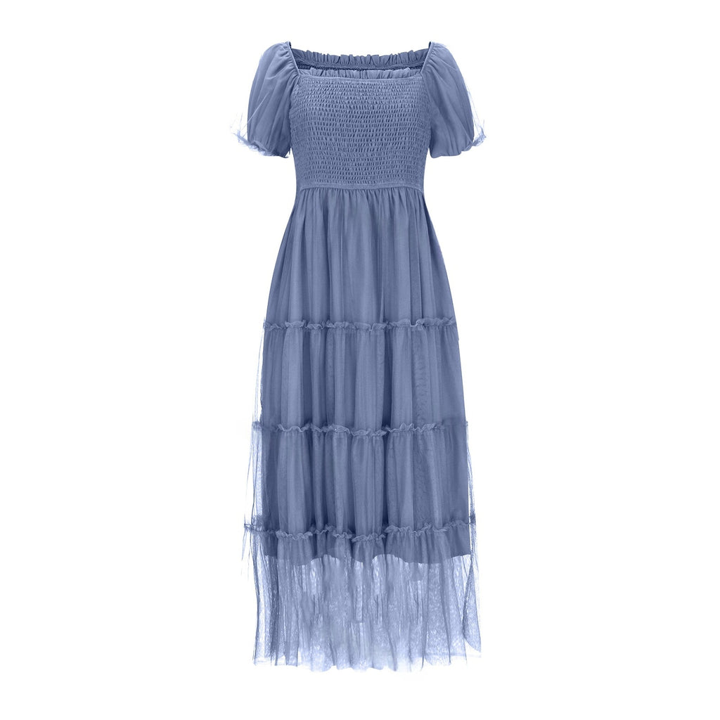 Gerüschtes langes Mesh-Kleid mit eckigem Ausschnitt – Bild 10 | LuxeStyle