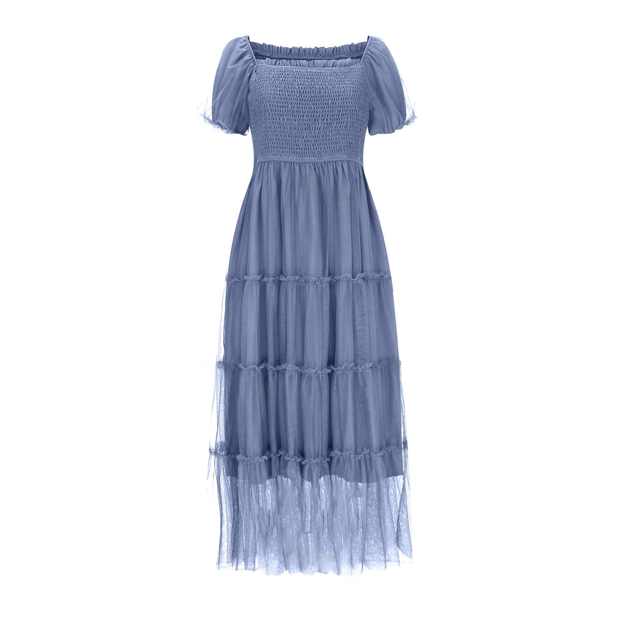 Gerüschtes langes Mesh-Kleid mit eckigem Ausschnitt – Bild 10 | LuxeStyle