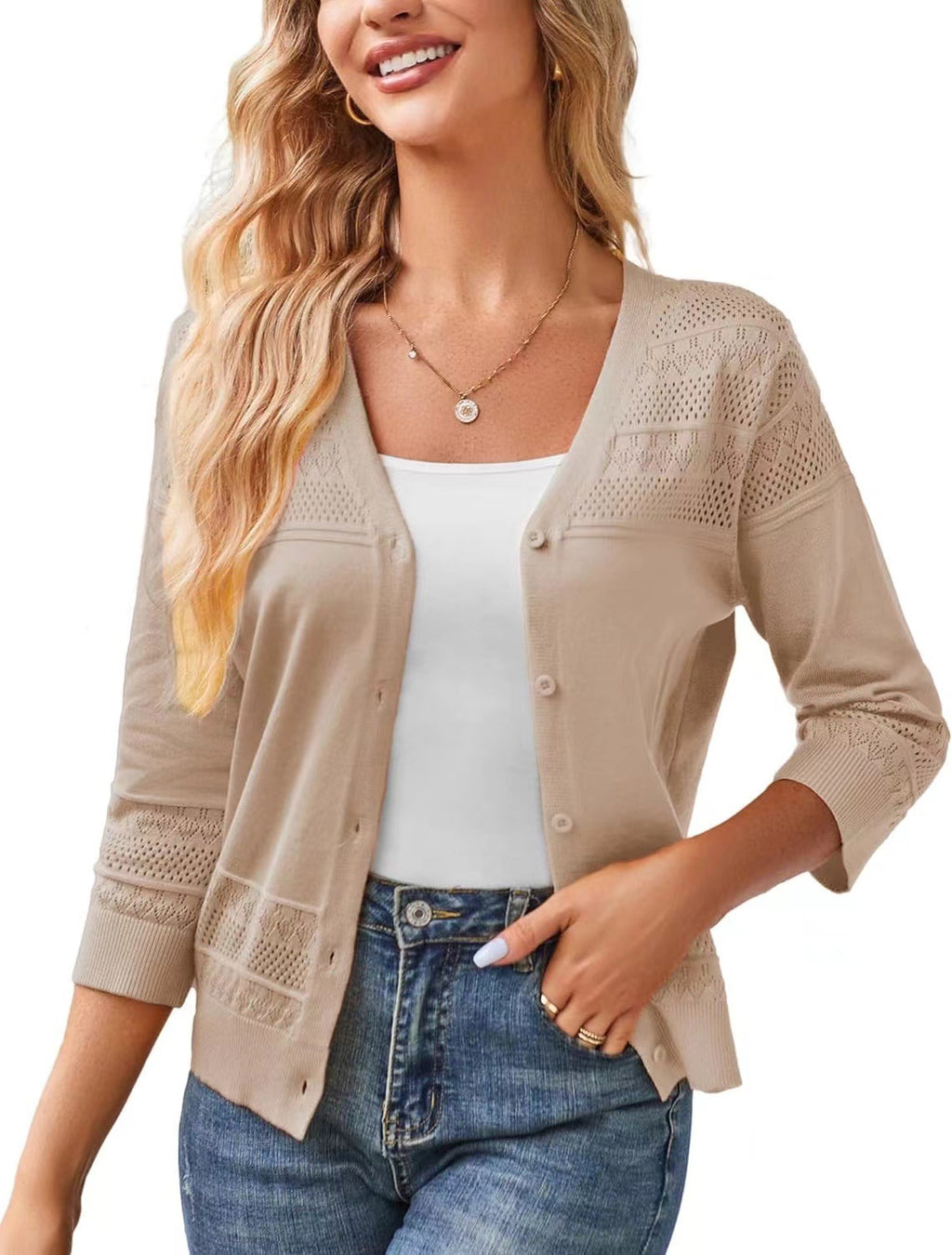 Kurzer Strick-Cardigan mit V-Ausschnitt