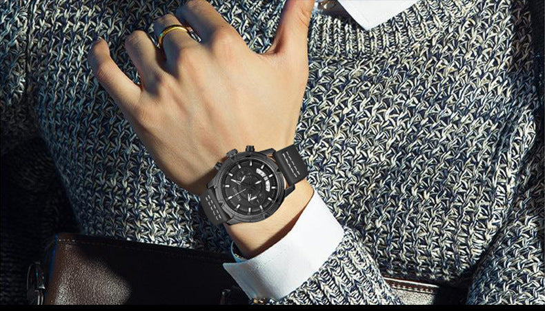 Wasserdichte Multifunktions- Quarzuhr mit Lederarmband – Bild 2 | LuxeStyle