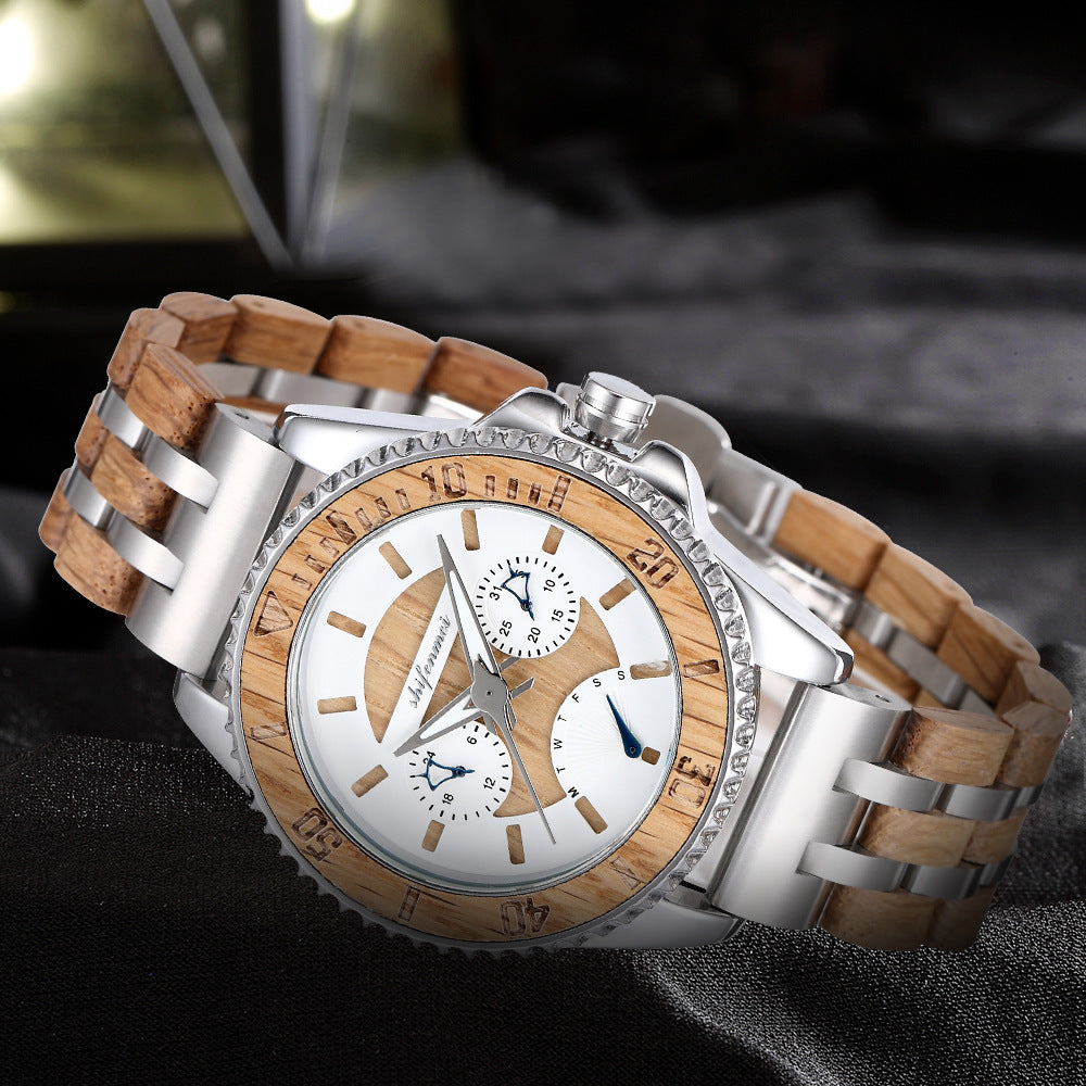 Sportliche Herrenuhr mit Holz- und Stahl-Elementen – Bild 7 | LuxeStyle