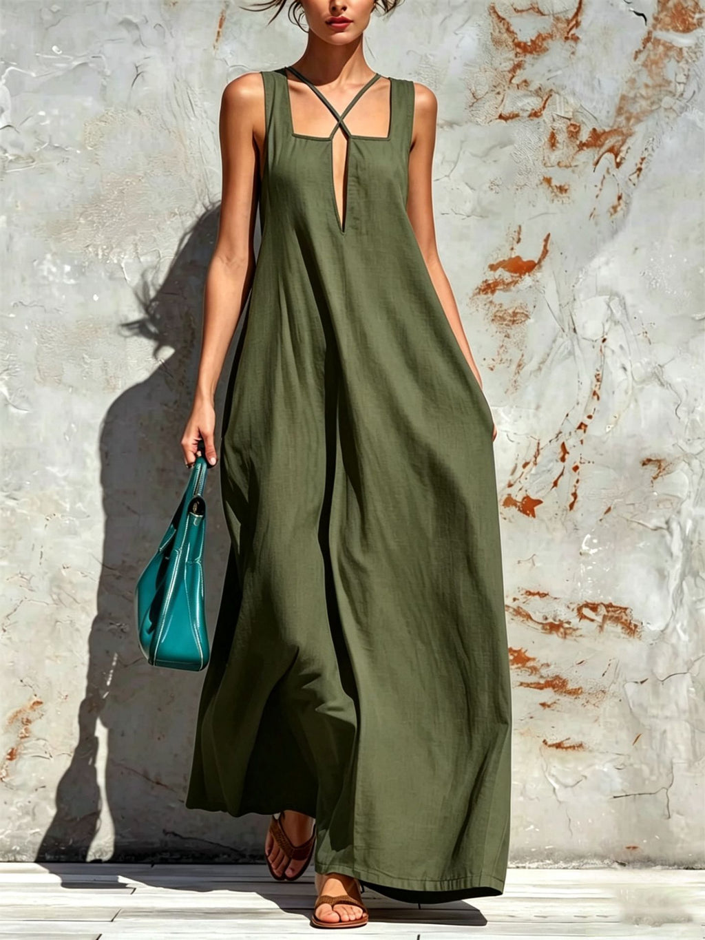 Damen A-Linien Freizeitkleid aus Baumwoll-Leinen