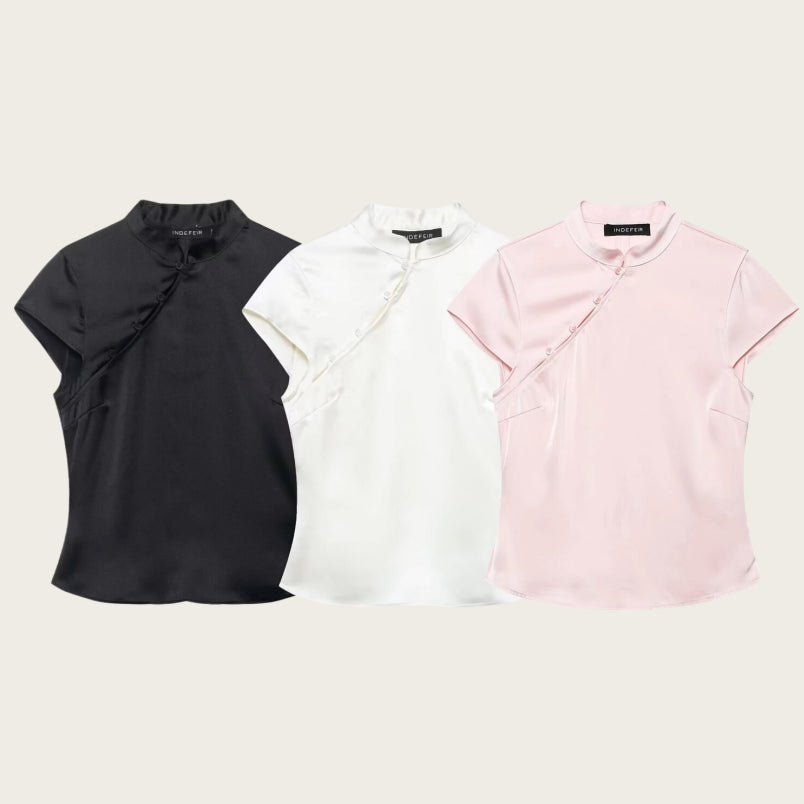Satin-Top im China-Stil mit Mandarinkragen