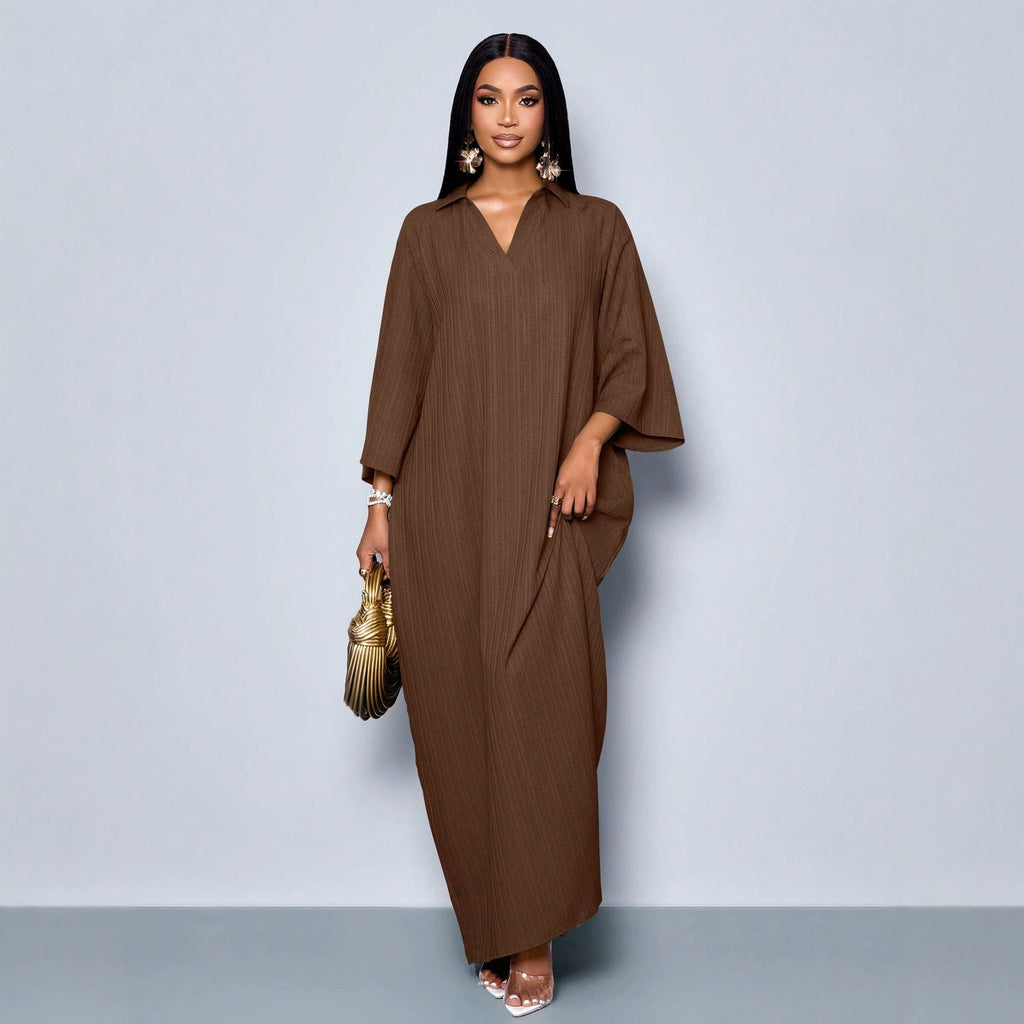 Drapiertes V-Neck Kleid mit Textur