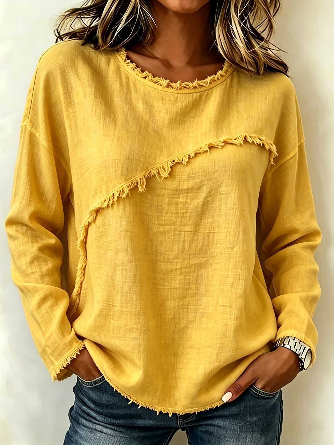 Langarmshirt mit Rundhals und Spitze