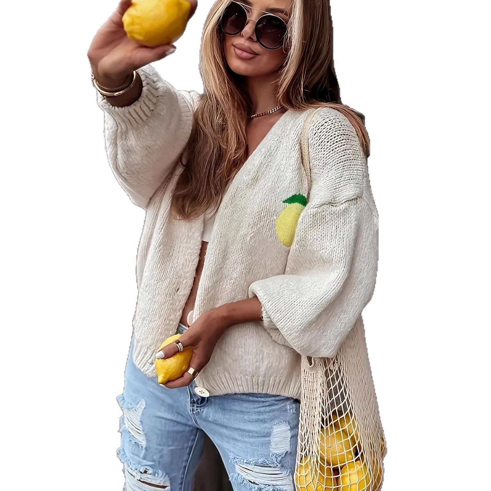 Strick-Cardigan mit Blumenmuster
