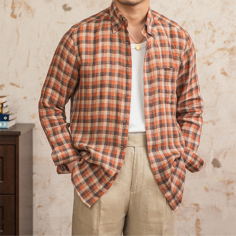 Leinen Shirt mit langen Ärmeln, Kaffee-rot | LuxeStyle