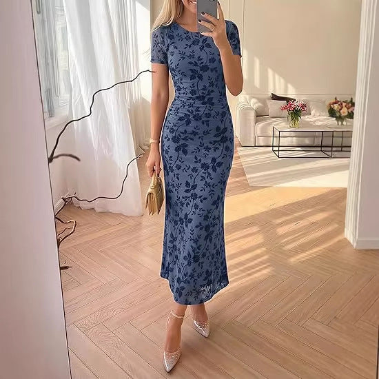 Elegantes Blumen-Mesh-Sommerkleid mit kurzen Ärmeln – Bild 8 | LuxeStyle