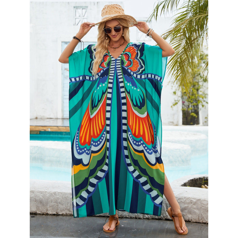 Bedrucktes Maxi-Kleid mit Puffärmeln – Bild 4 | LuxeStyle