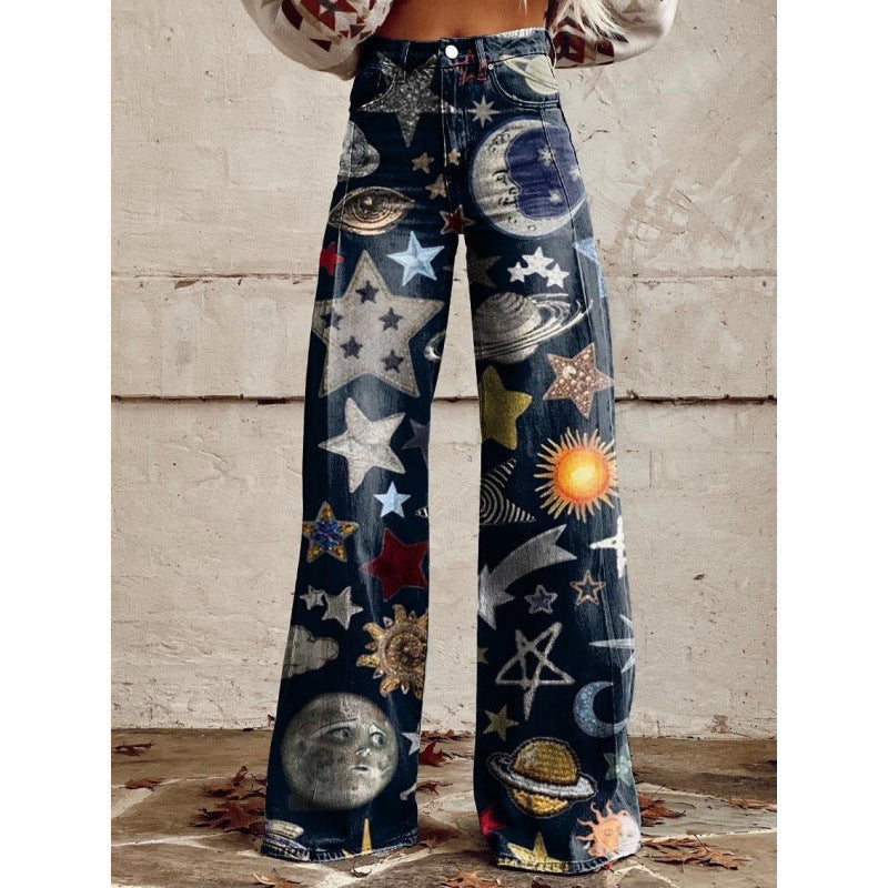 High-Waist Jeans mit weitem Bein & Print – Bild 5 | LuxeStyle