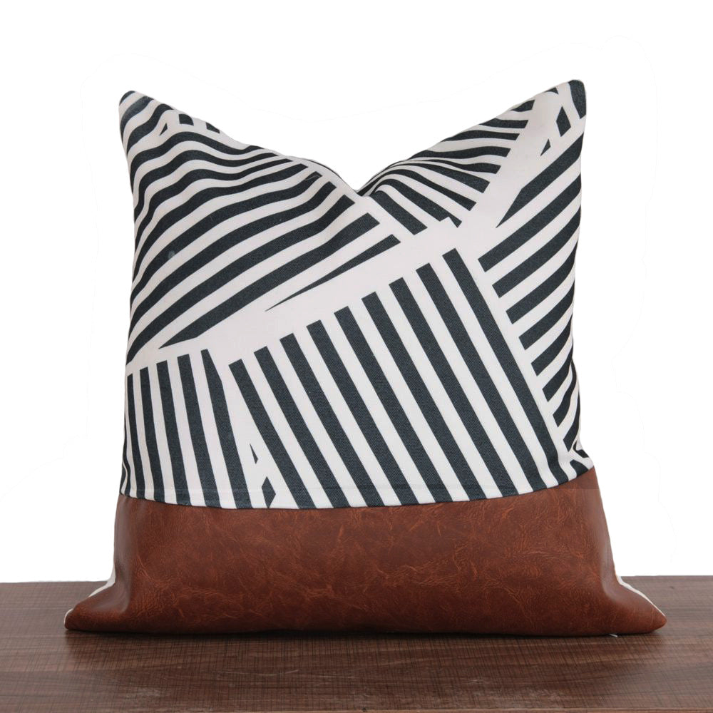 Nordisches Kissen mit geometrischer PU-Leder-Steppung | LuxeStyle