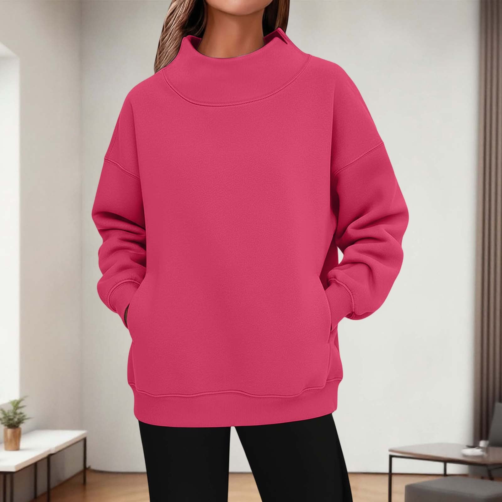 Damen Rollkragen Hoodie mit 3D-Effekt