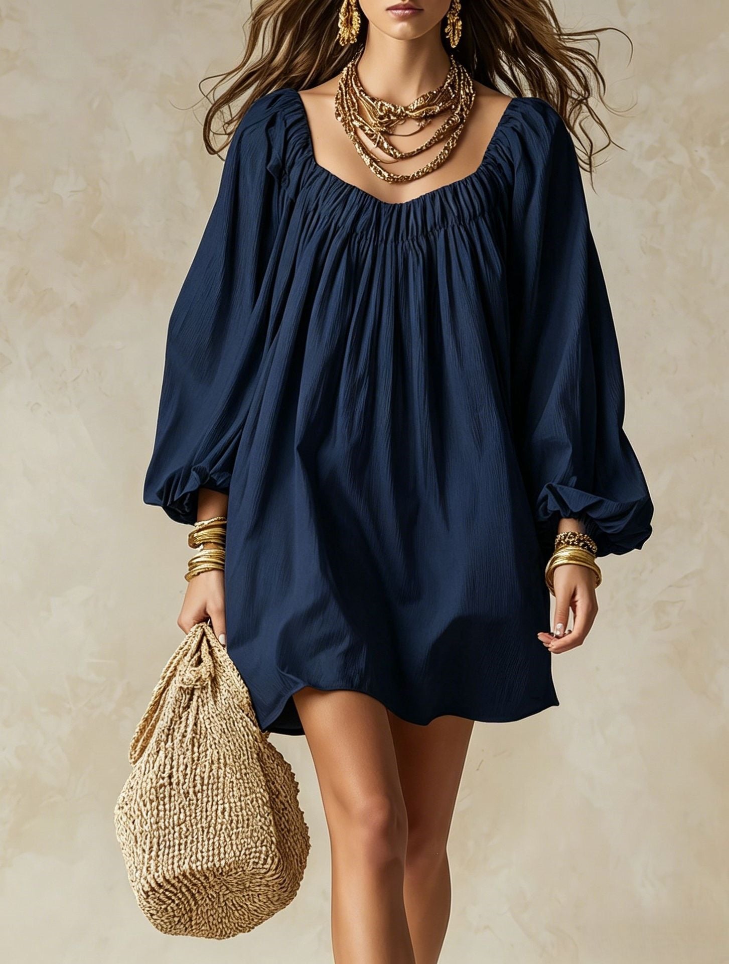 Lockeres Kleid mit Puffärmeln