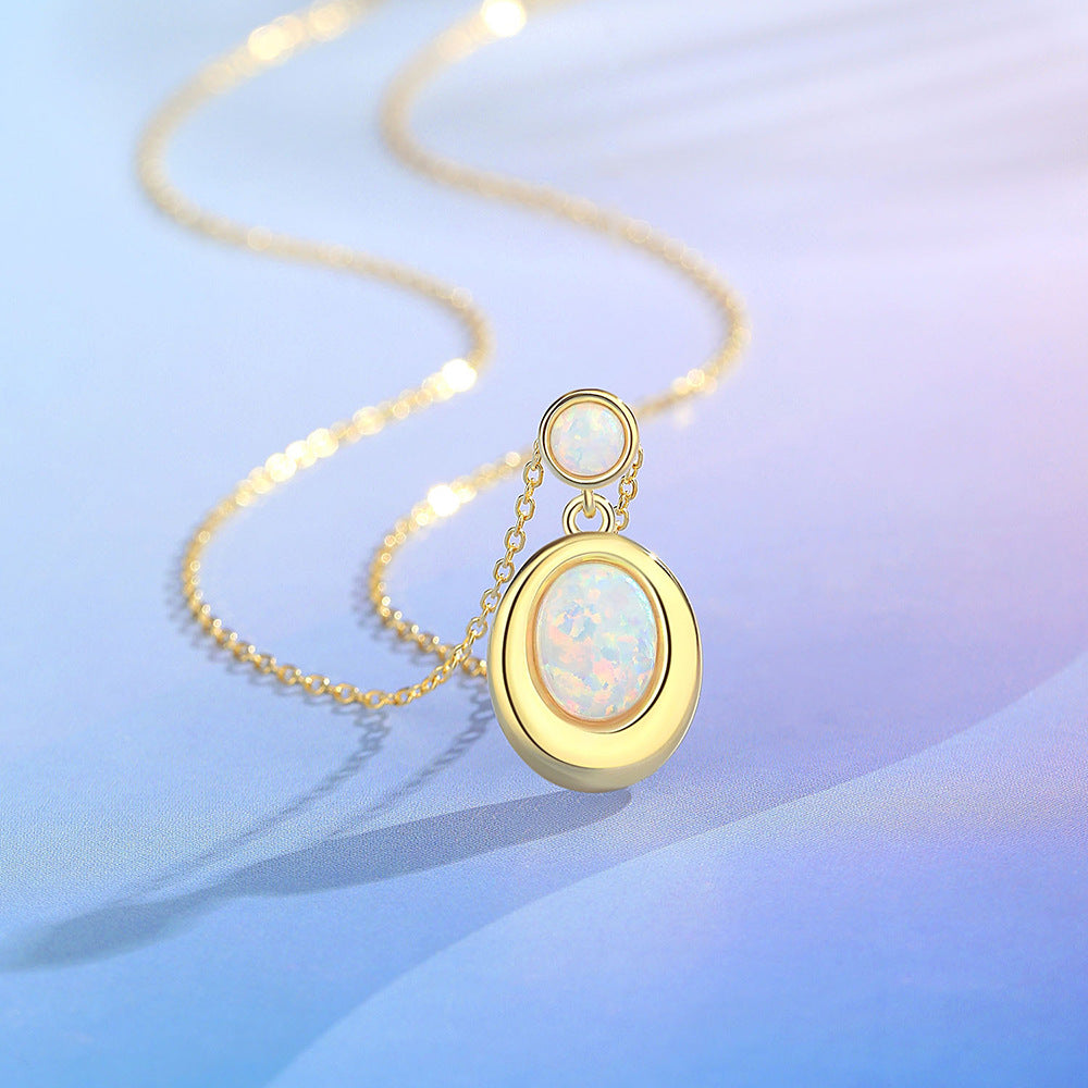 Opal-Halskette aus 925er Silber, oval, blau-weiss – Bild 2 | LuxeStyle