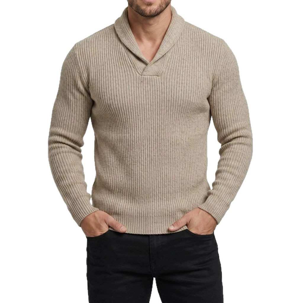 Herren V-Ausschnitt Strickpullover Langarm Slim Fit