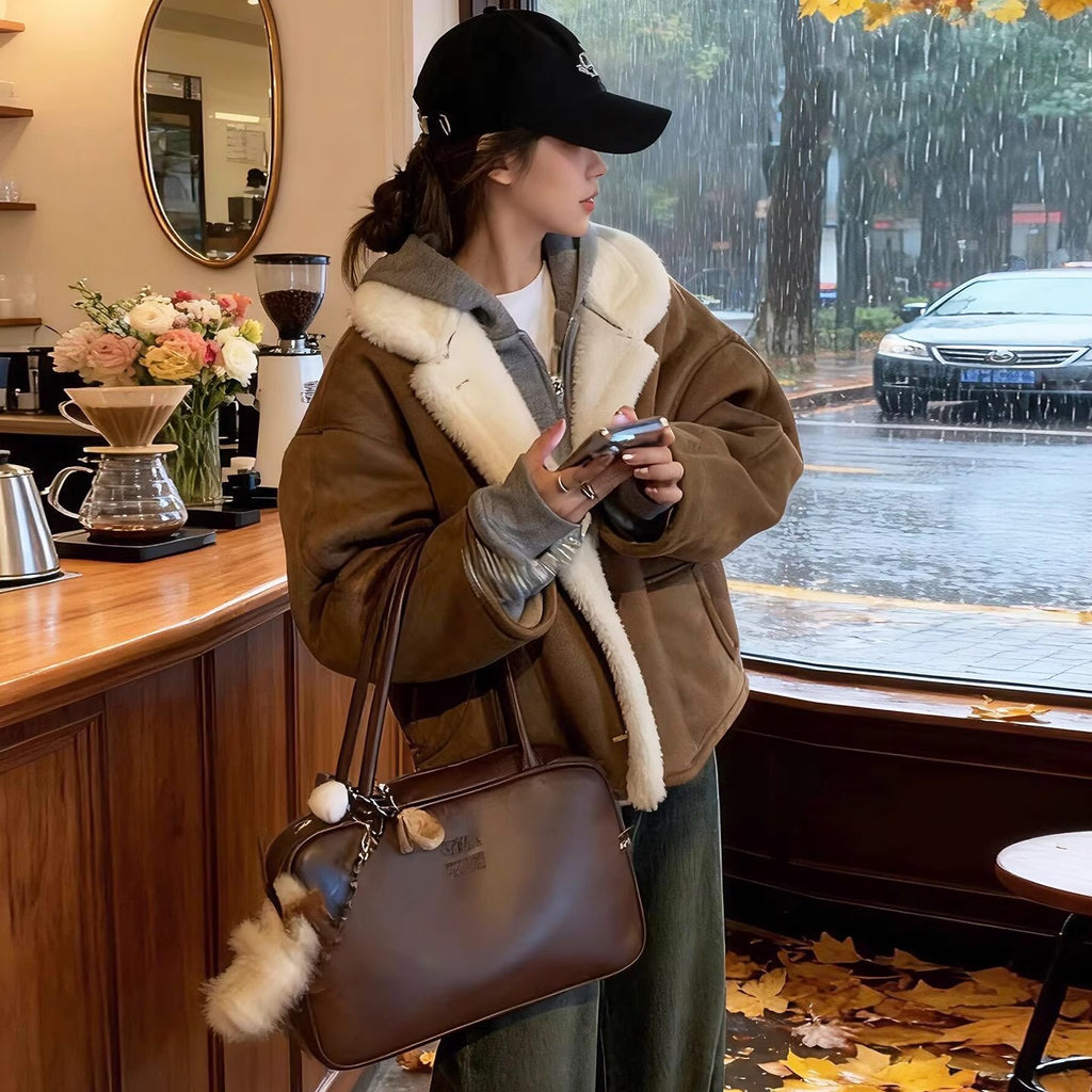Winterjacke aus Lederimitat mit Fleecefutter