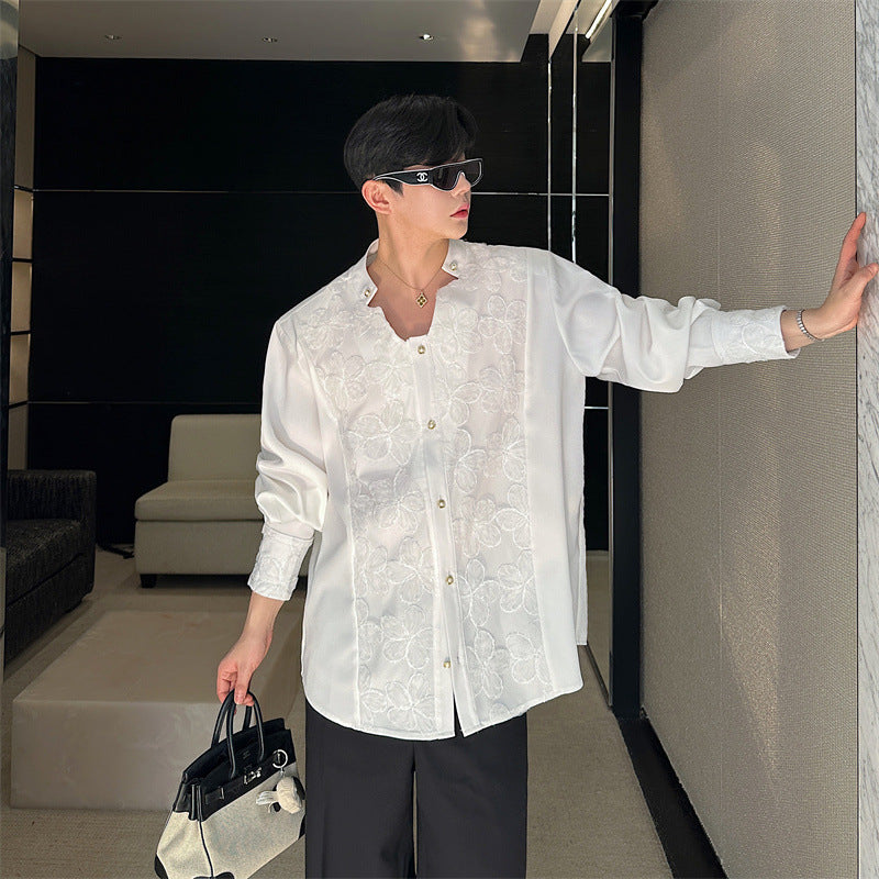 Männer Shirt mit 3D-Blumenpatch und Metallknöpfen | LuxeStyle