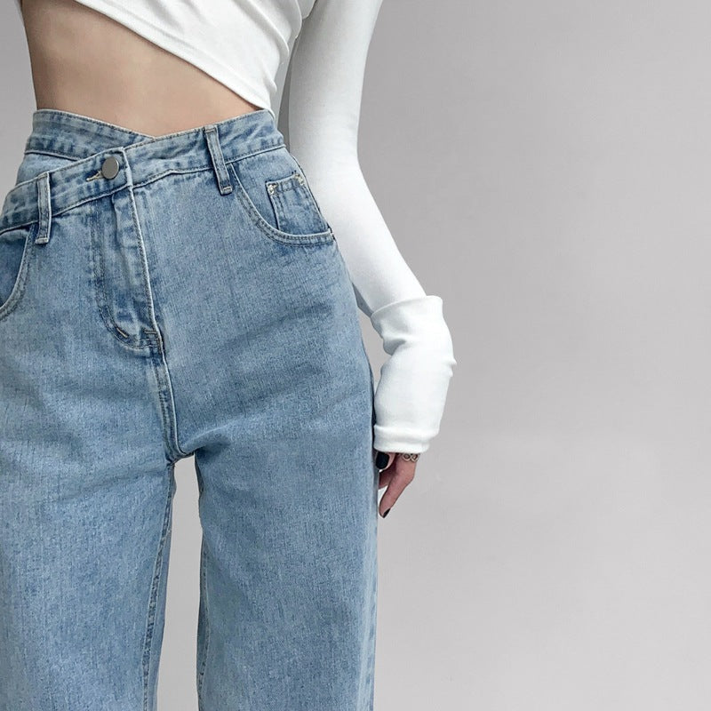 Irregular Design Straight-Leg Jeans