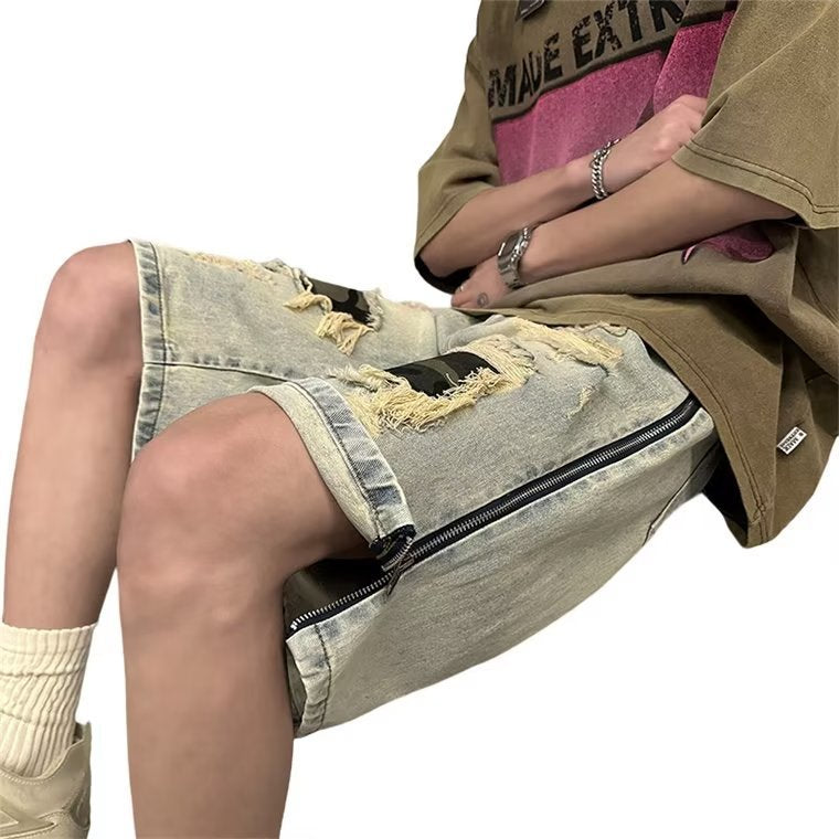 Gerissene Camouflage Denim Shorts für Herren