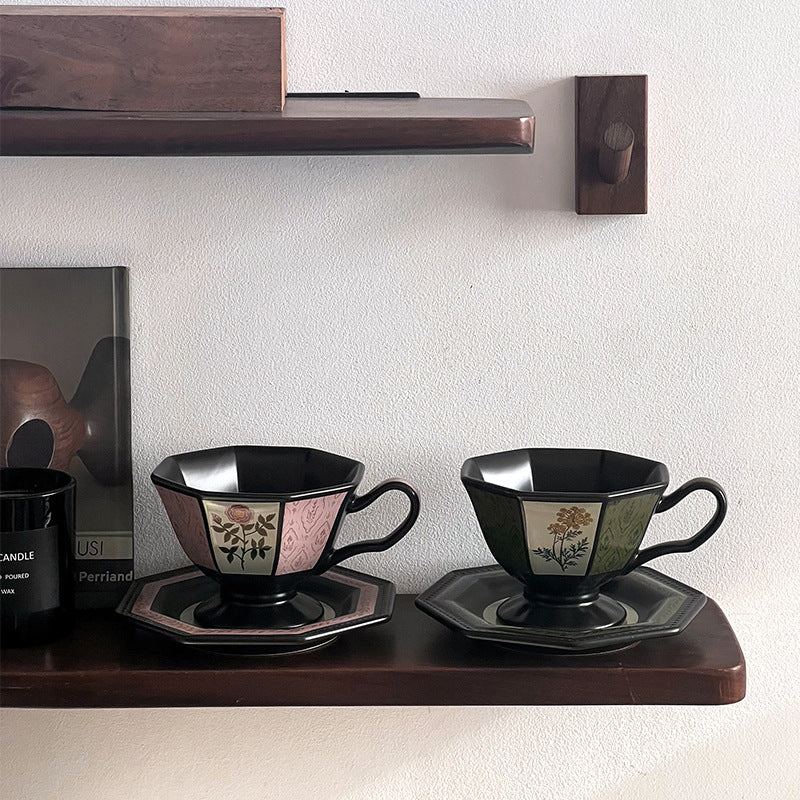 Retro-Oktagonalblumenkeramik Tasse & Untersetzer – Bild 5 | LuxeStyle