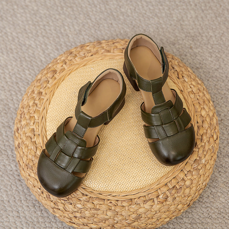 Retro-Sandalen mit Webmuster und Blockabsatz