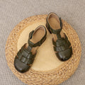 Retro-Sandalen mit Webmuster und Blockabsatz