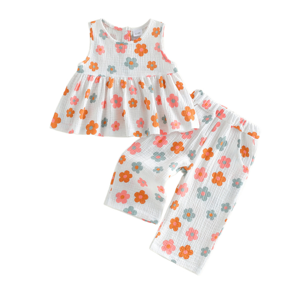 Ärmelloses Oberteil mit Blumenmuster und Hose – Bild 2 | LuxeStyle