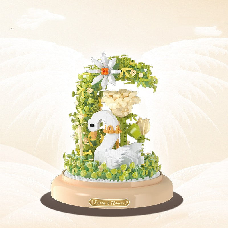 Schwan Blumen-Puzzle Bausteine mit Vitrine | LuxeStyle