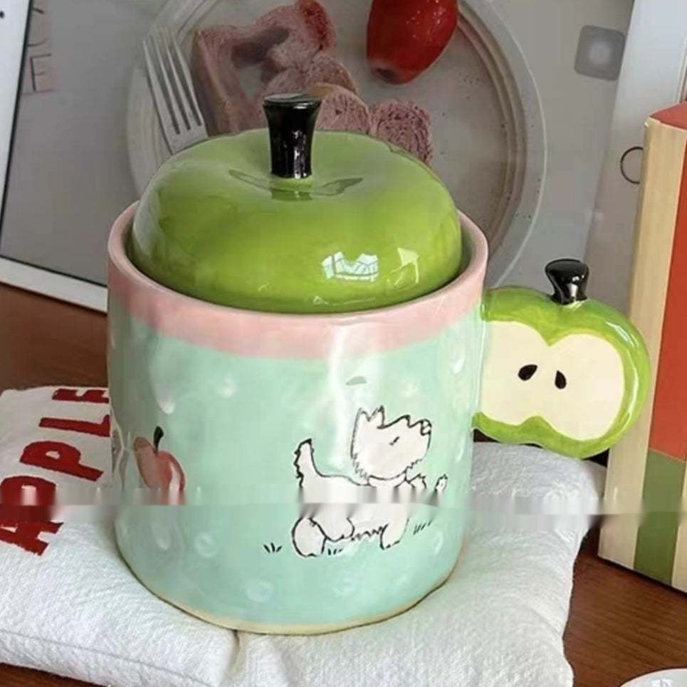 Keramiktasse mit Apfel-Welpen-Motiv