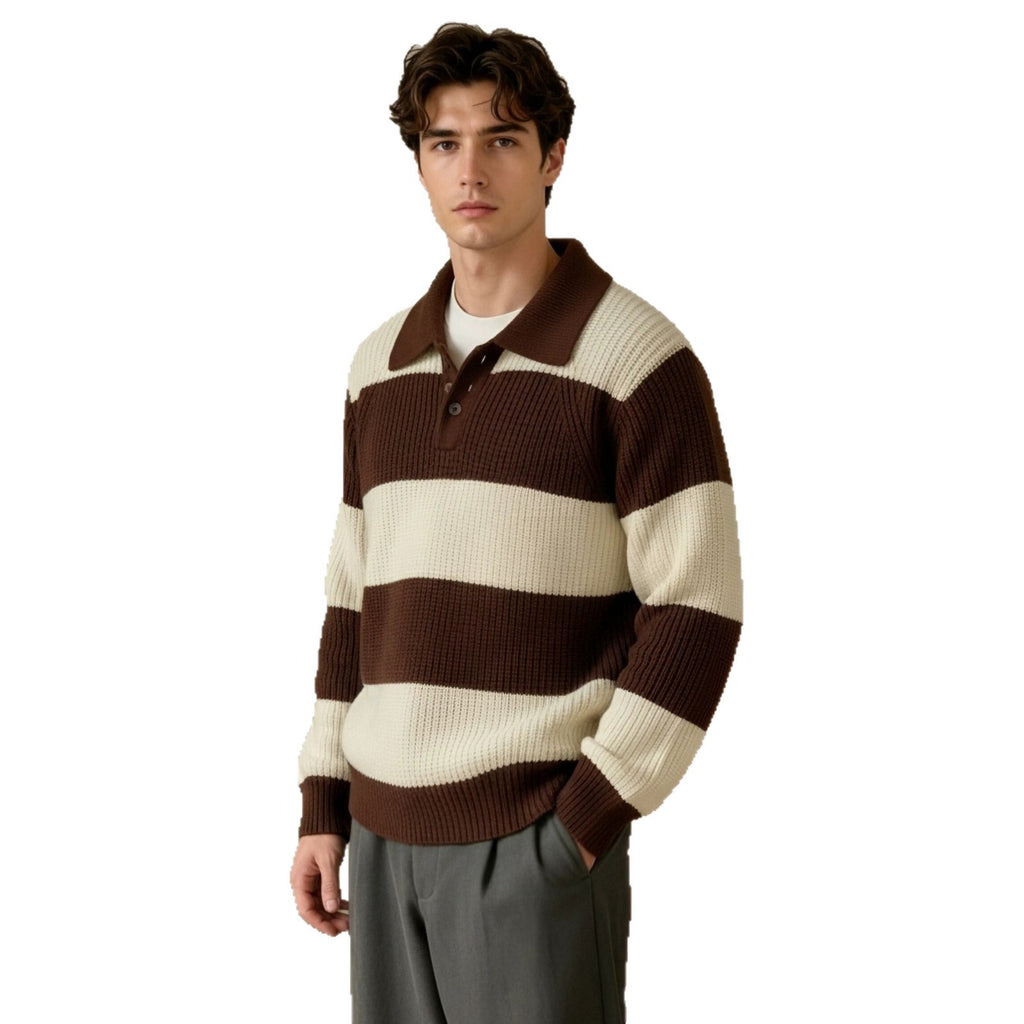 Herren Weit Schnitt Streifen-Lapel Pullover