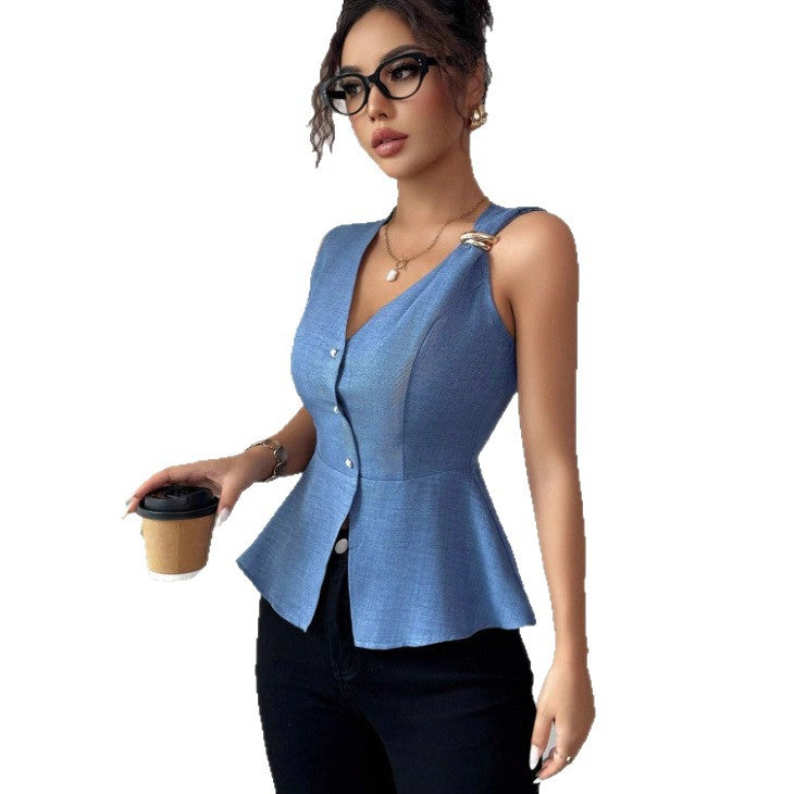 Blaues, schlankes, button‑basiertes Shirt – Bild 5 | LuxeStyle