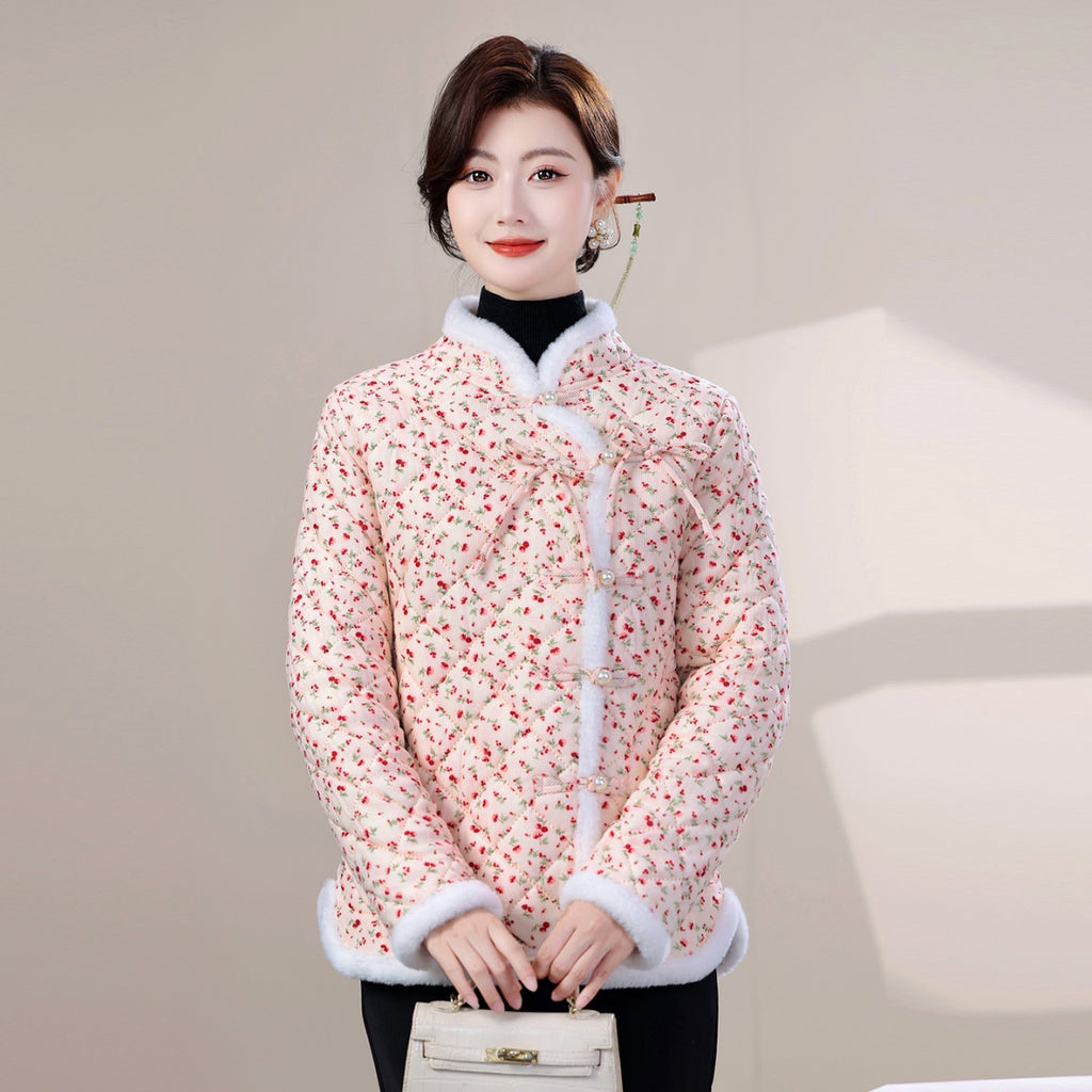 Damen-Jacke mit Blumenmuster und diagonalem Verschluss – Bild 6 | LuxeStyle