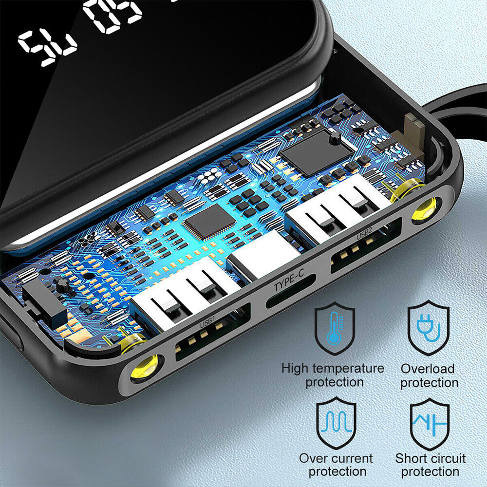 30000mAh Powerbank mit integrierten Kabeln