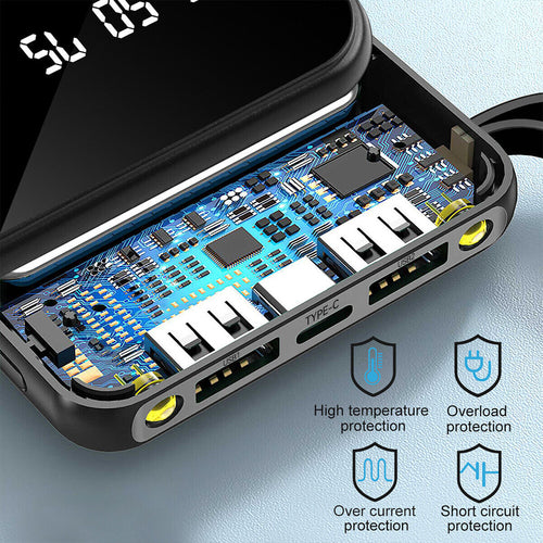 30000mAh Powerbank mit integrierten Kabeln