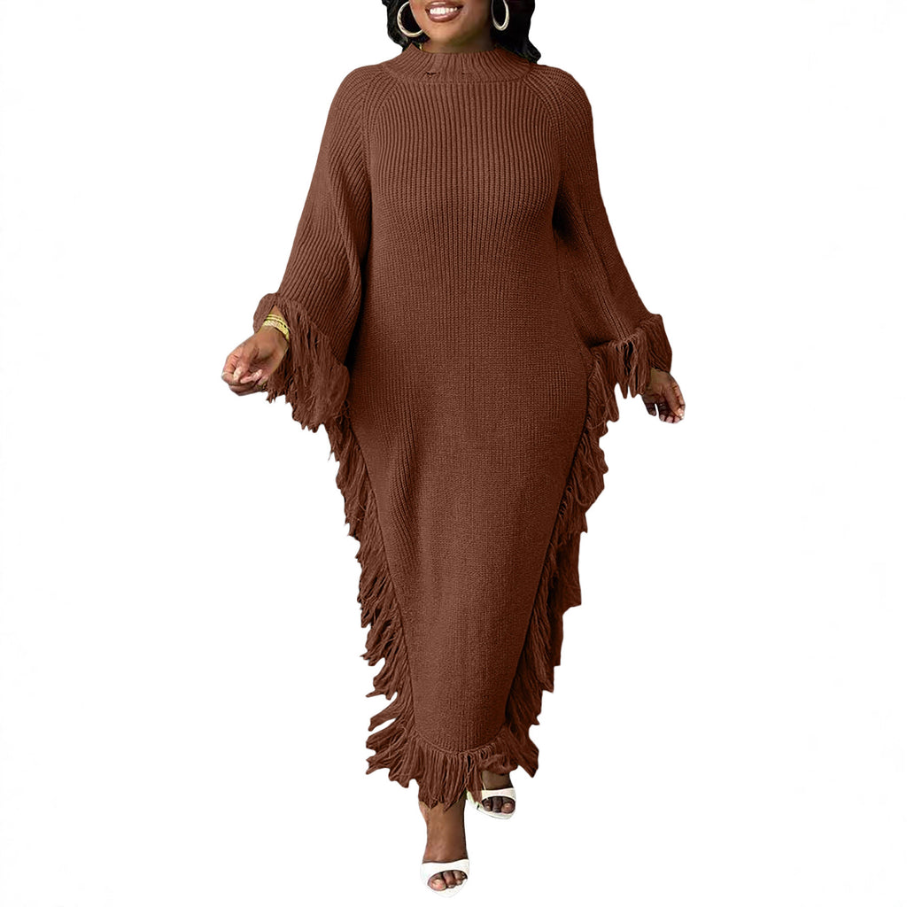 Casual Midi-Kleid mit Quasten und Raglanärmeln