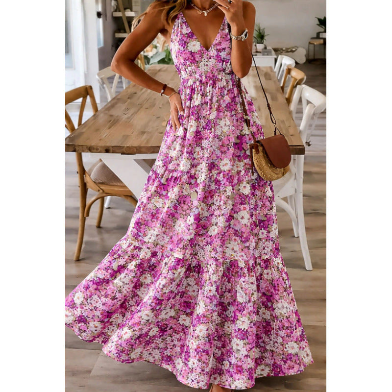 Sommerliches V-Neck Blumenkleid mit Spaghettiträgern – Bild 5 | LuxeStyle