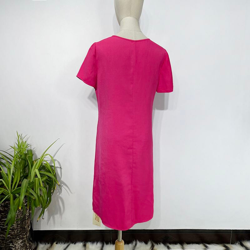 Rosarotes V-Ausschnitt Kurzarmkleid – Bild 4 | LuxeStyle