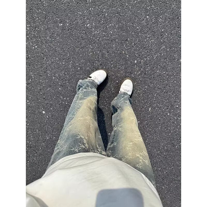Retro Jacquard Denim Jeans für Herren