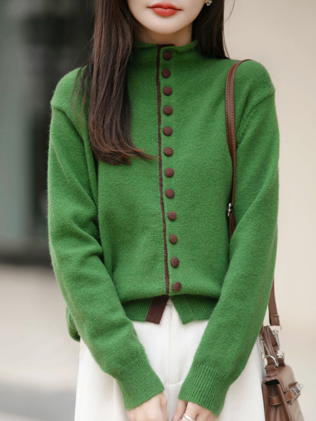 Color-Block Strick-Cardigan im Old Money Stil