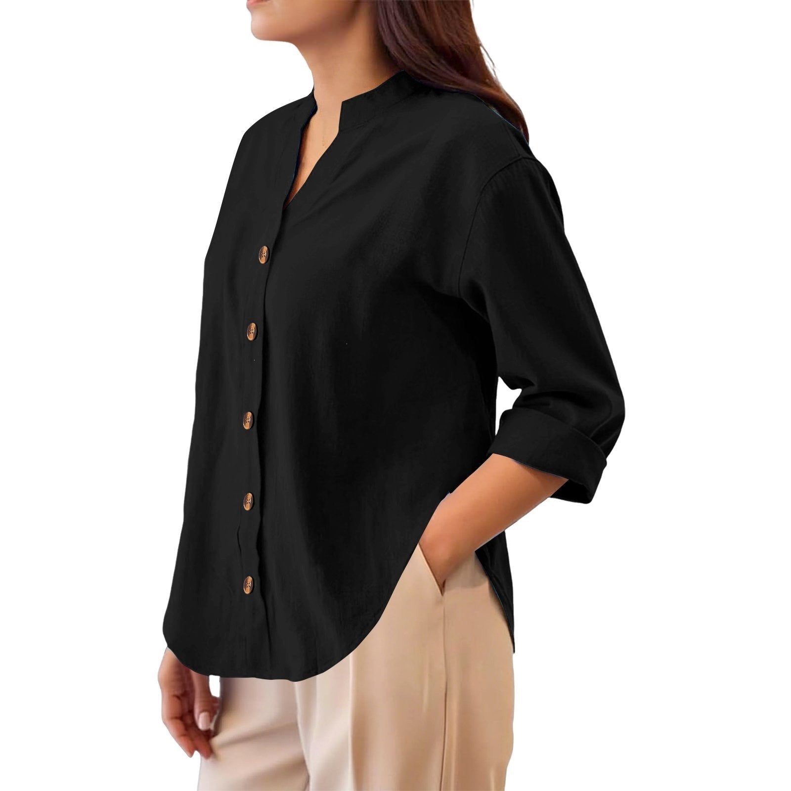 Leichte Baumwoll-Leinen Cardigan Bluse