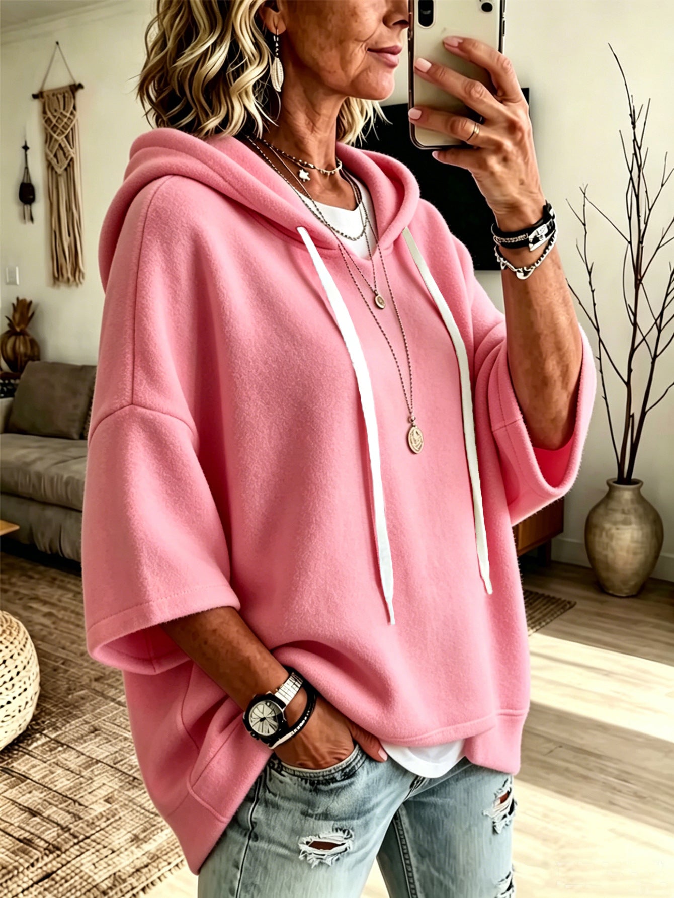 Kapuzenpullover mit 3/4-Ärmeln