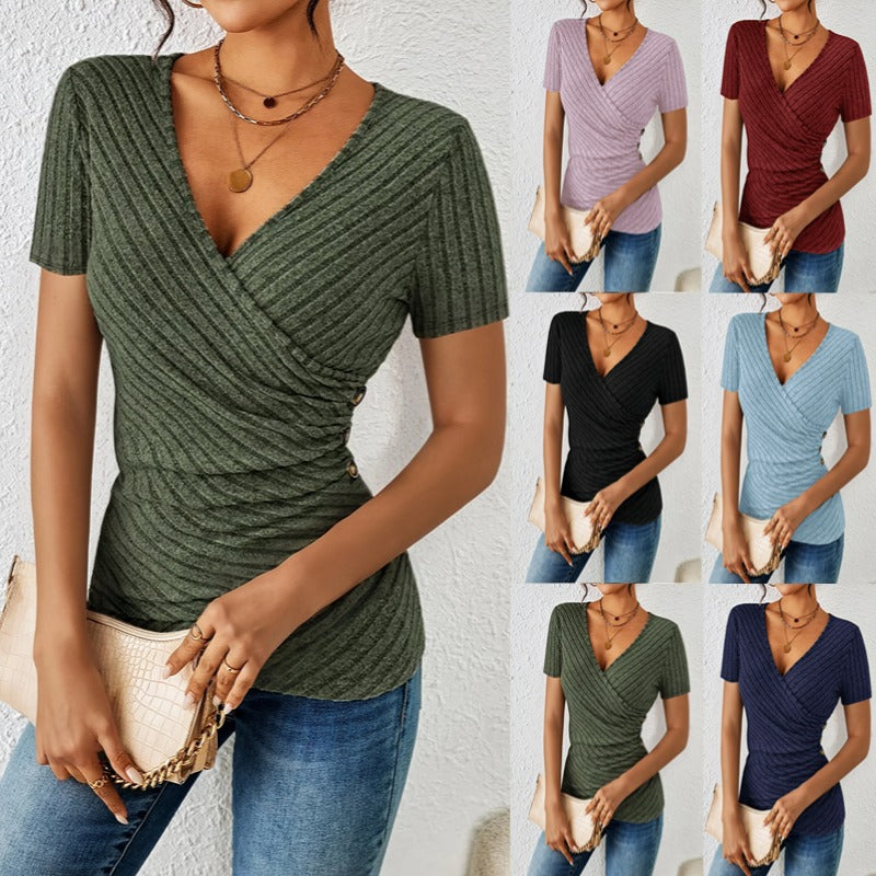 V-Ausschnitt Kurzarm-Top für Damen