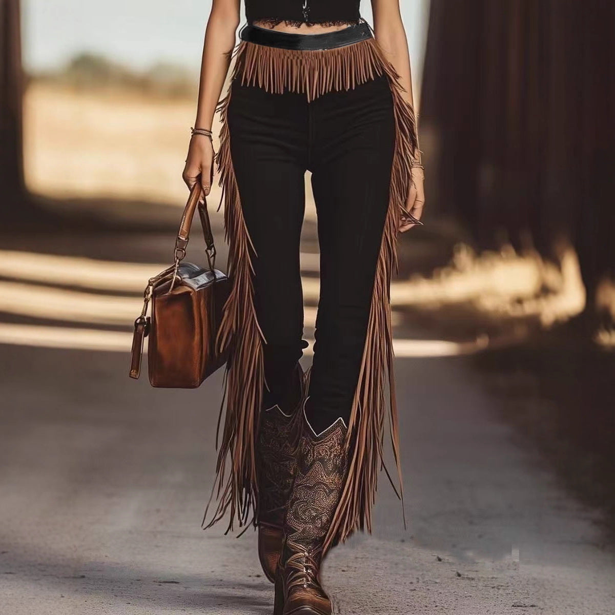 Leggings mit hohem Bund und Quasten