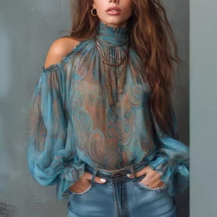 Bluse mit Spargelfarn- und Blumenmuster