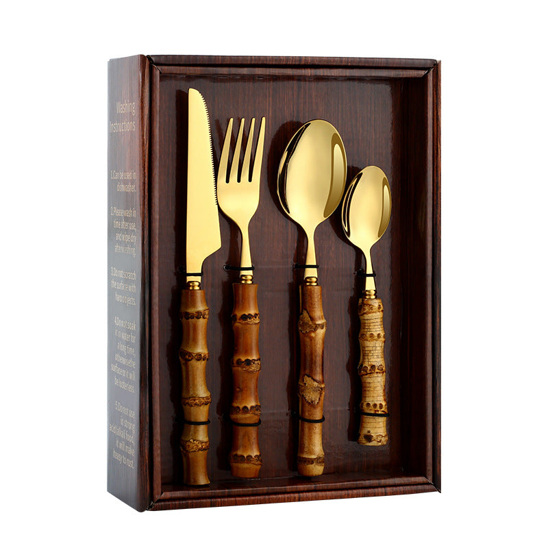 Besteckset aus Edelstahl & Bambus | LuxeStyle