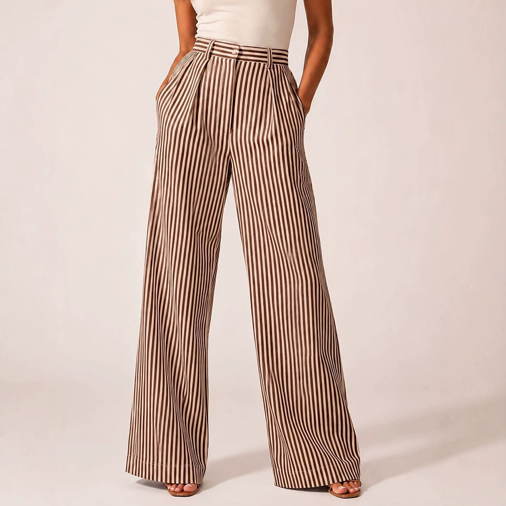 Gestreifte Wide-Leg Hose mit weitem Bein