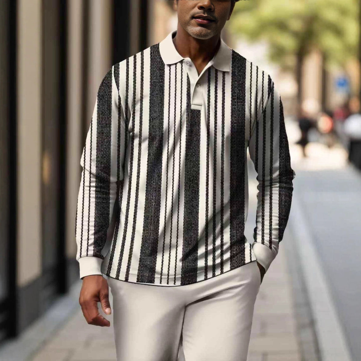 Gestreiftes Langarm-Polohemd für Herren – Bild 6 | LuxeStyle