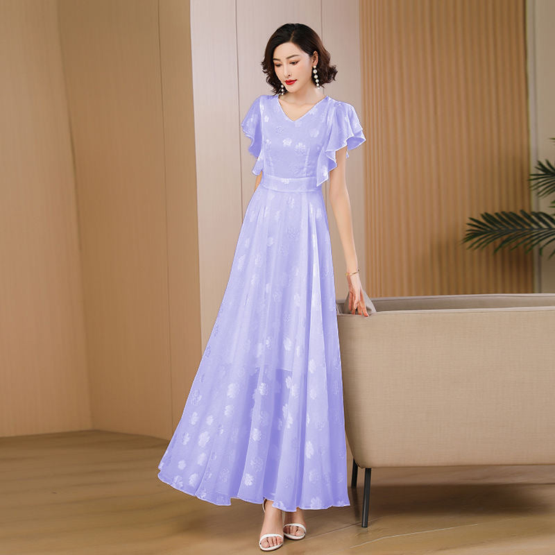 Maxikleid mit Polka Dots und Rüschenärmeln