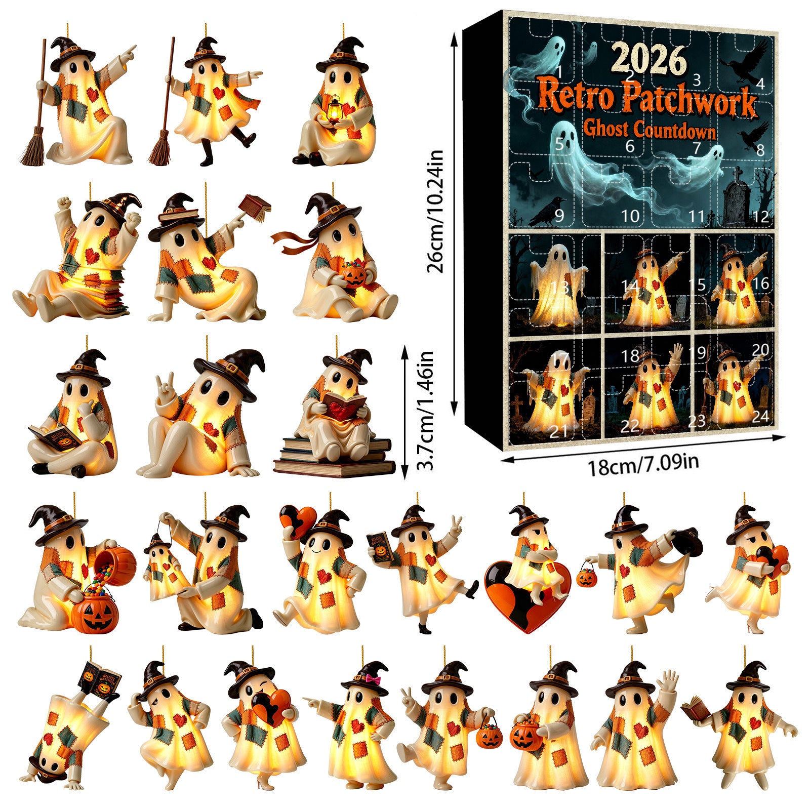 Retro Patchwork Geist Anhänger mit Halloween-Beleuchtung